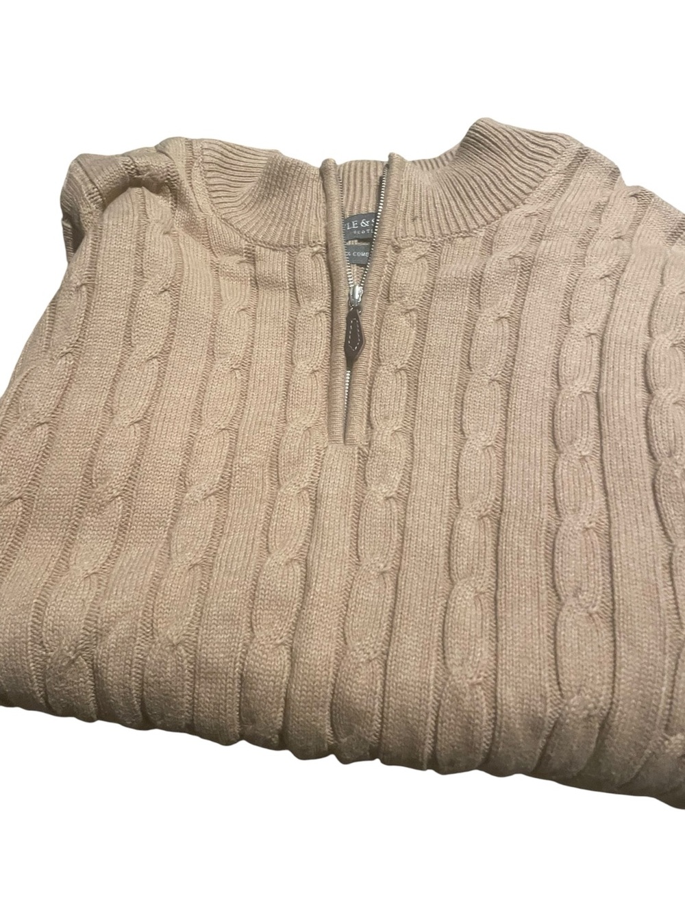 Men's Cable Knit Half-Zip Sweater in Beige